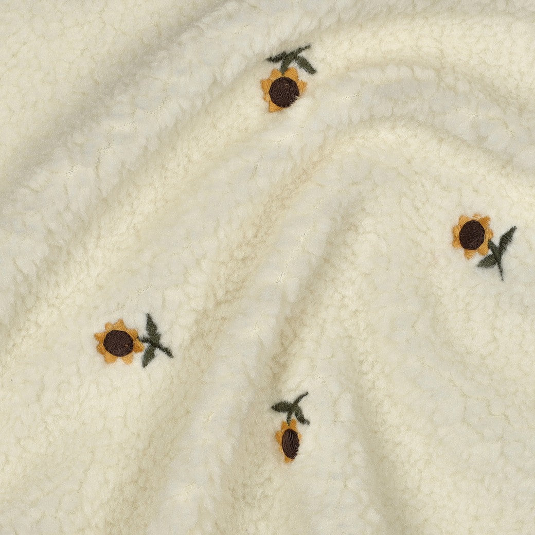 Embroidered Sunflowers Off-White Teddy Fabric