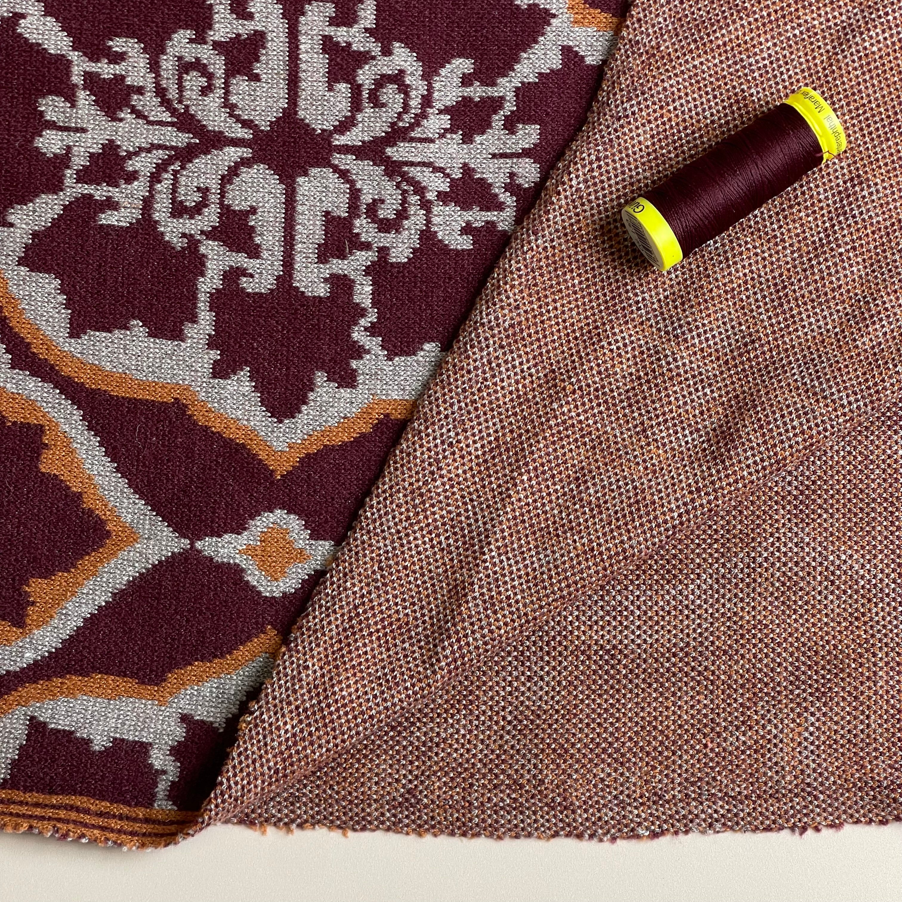 Kaleidoscope Wine Yarn Dyed Jacquard Knit