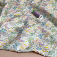 REMNANT 2 Metres - Butterflies Bubble Stripes Cotton Seersucker Fabric