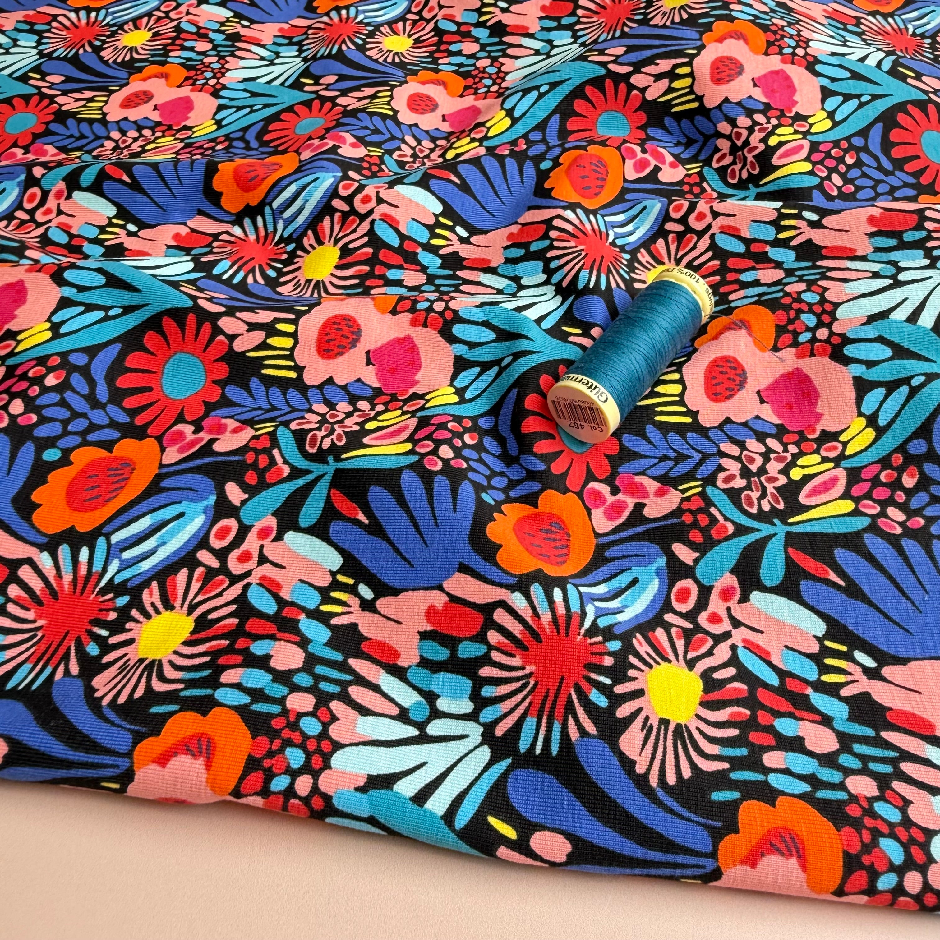 Colourful Flowers Cotton Jersey Fabric