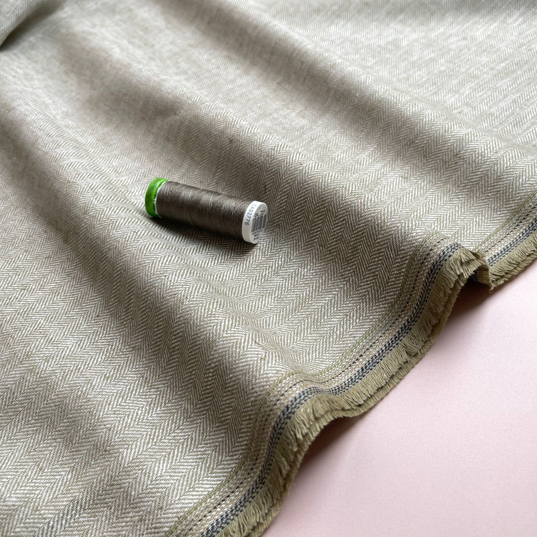 Chevron Olive Grey Linen Cotton Twill