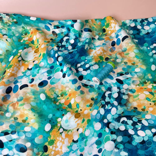 Ocean Watercolour Drops Viscose Poplin Fabric