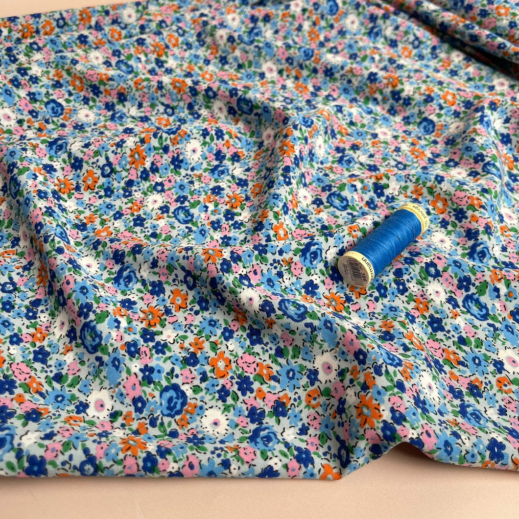 Ditsy Blue Meadow Stretch Polyester Fabric