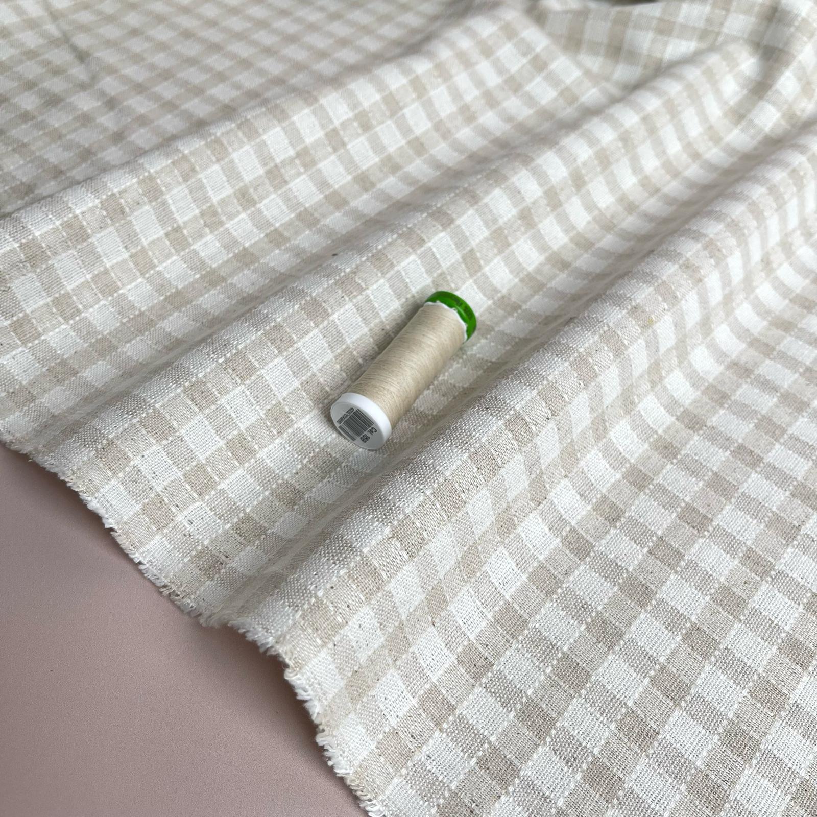 Yarn Dyed Natural Small Gingham Viscose Linen Jacquard Fabric