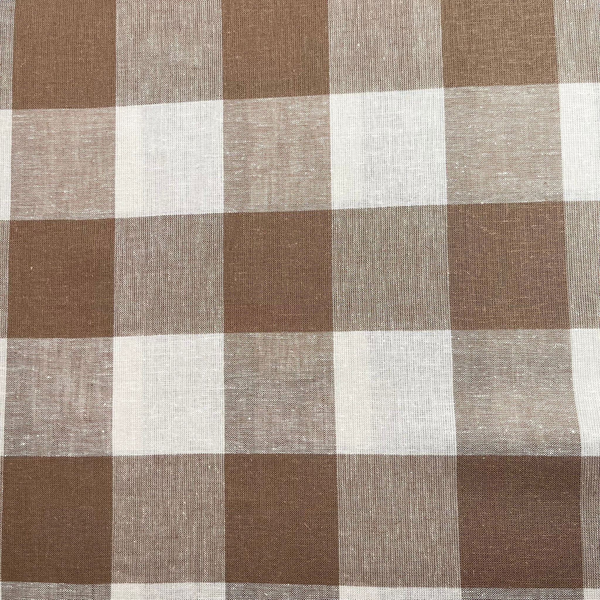 Yarn Dyed Mocha Gingham Viscose Linen Fabric