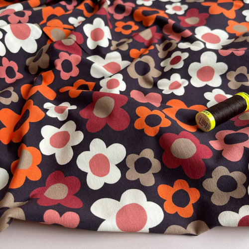 Danish Design - Pop Flowers on Brown Cotton Jersey Fabric