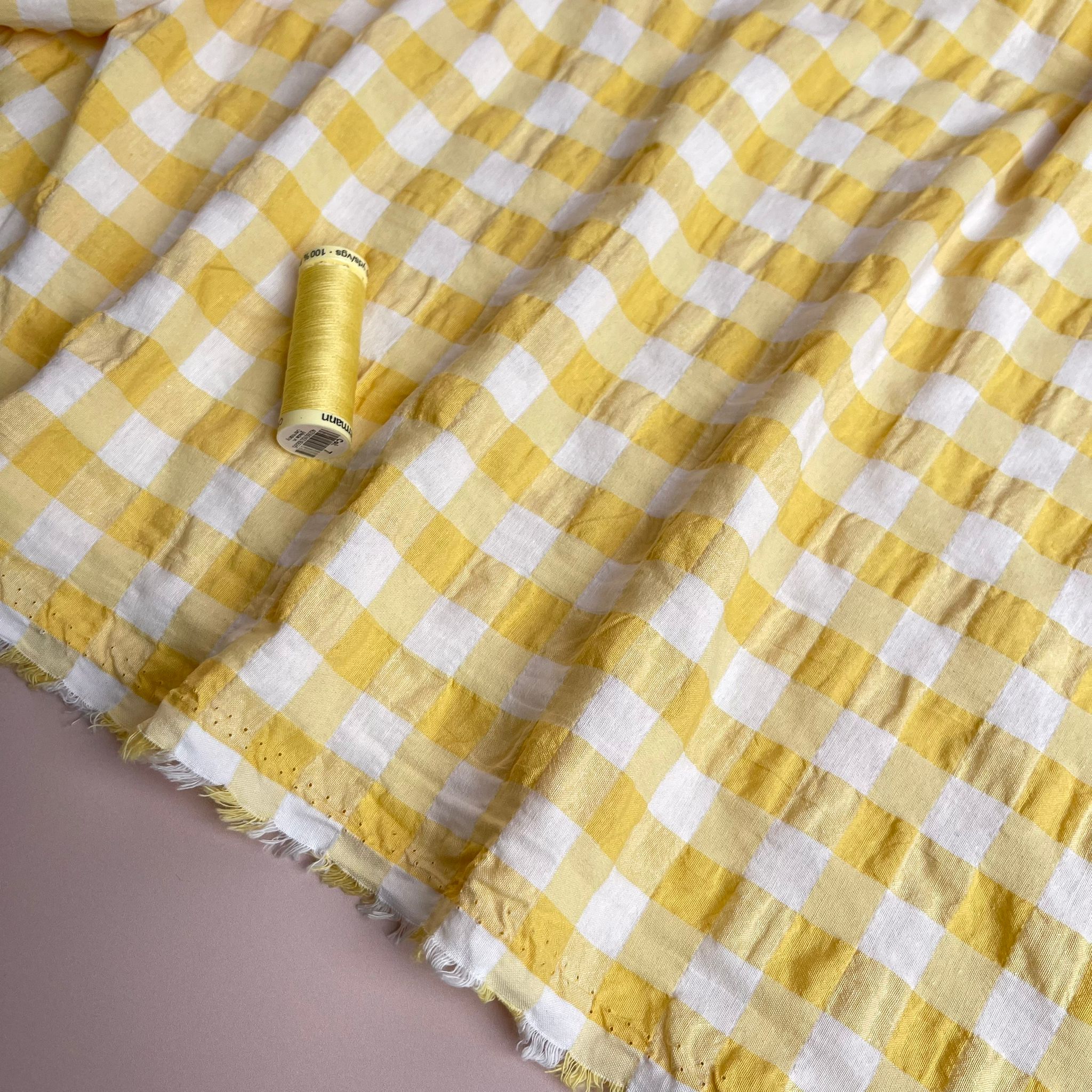 Ex-Designer Sunshine Gingham Cotton Viscose Seersucker Fabric