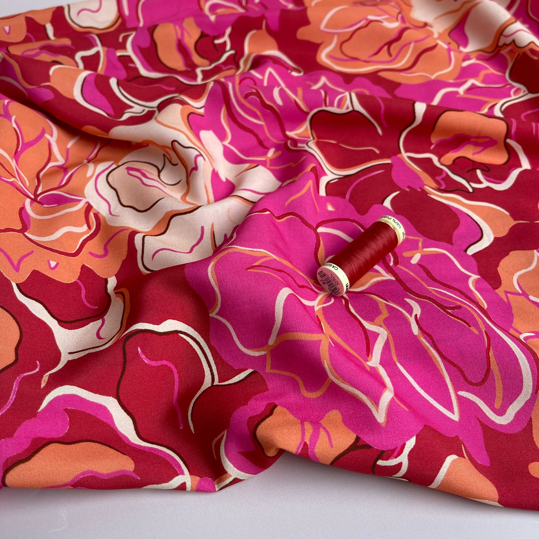 Vibrant Sunset Blooms Viscose Fabric