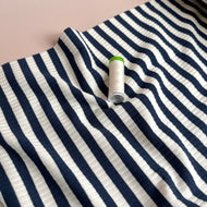 Yarn Dyed Striped Cotton Ribbed Jersey in Navy and White