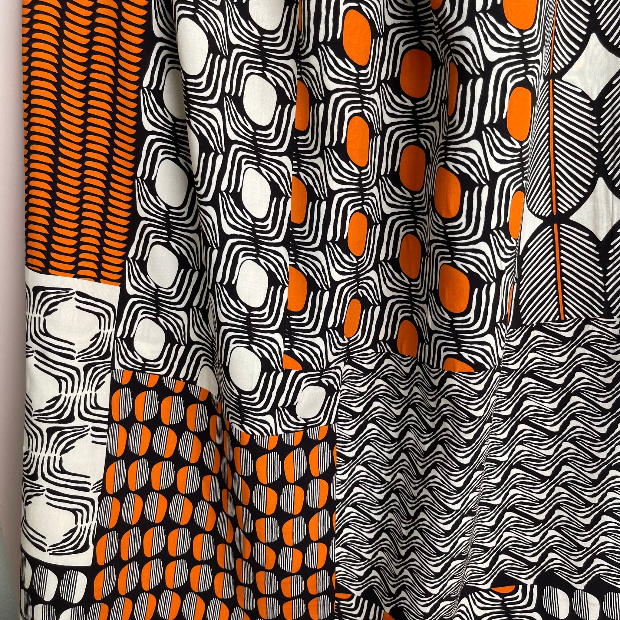 Patchwork Graphics in Orange Viscose Poplin Fabric