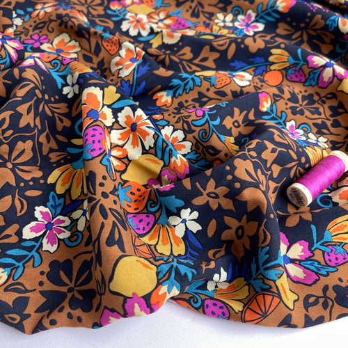 Dressmaking Fabric, Rosella Zebra Stretch Viscose Twill - Ivory & Orange