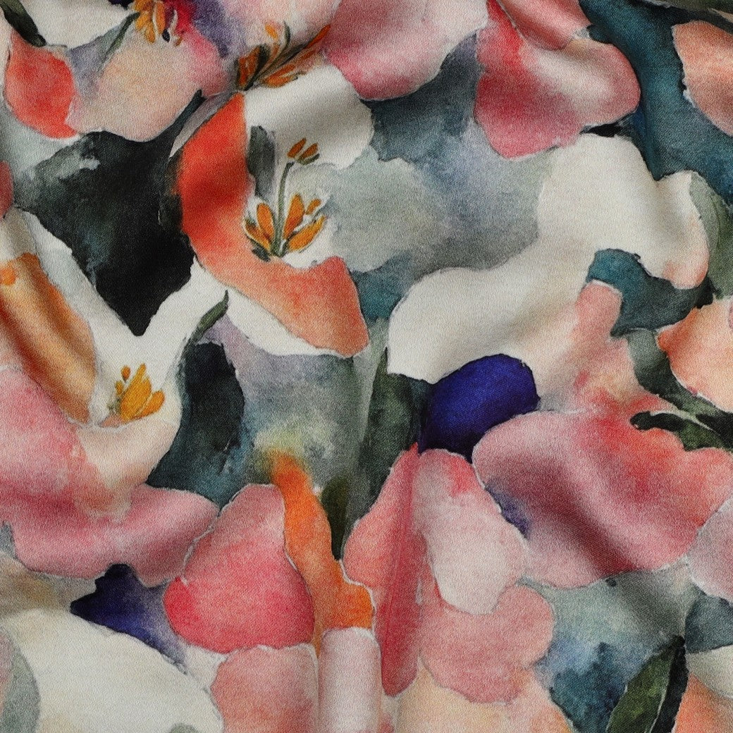 Peach Petals Viscose Sateen Fabric