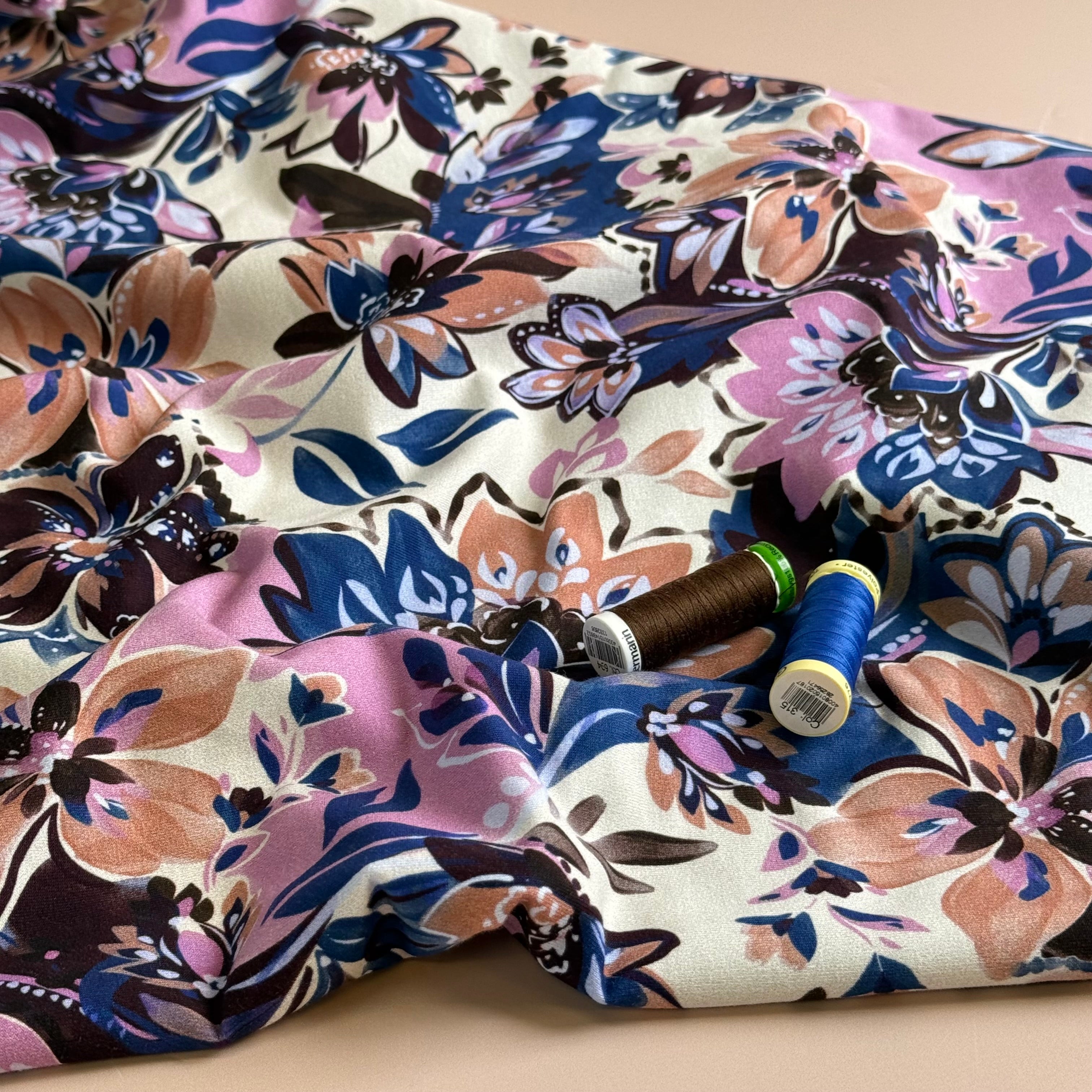 Painted Neutral Flowers Cotton French Terry