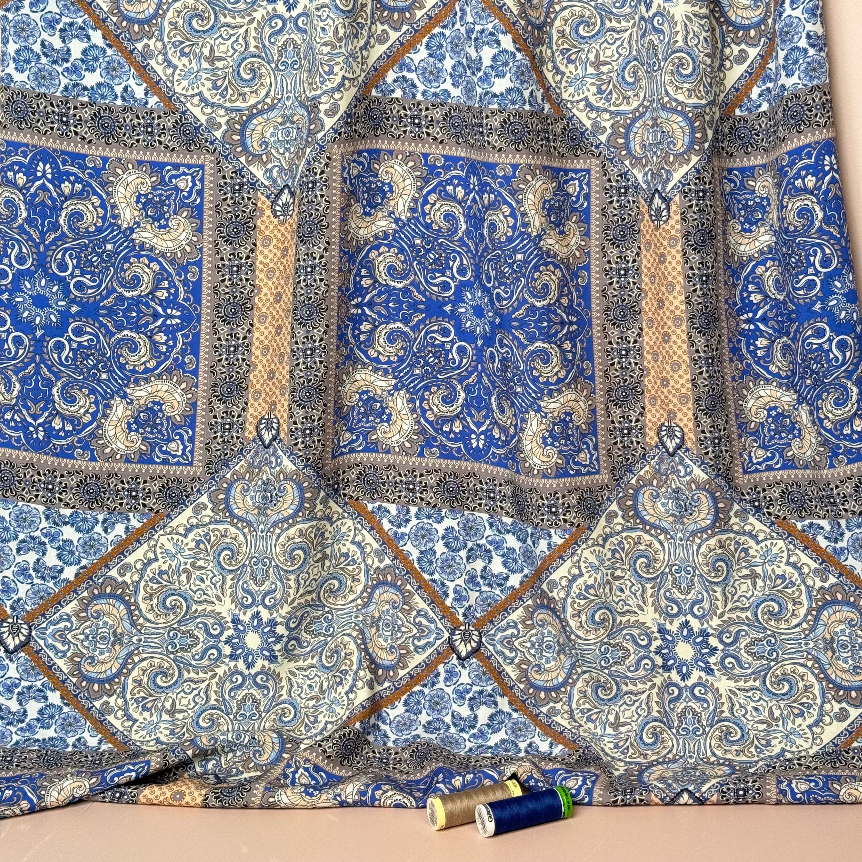 Mediterranean Tiles Viscose Poplin Fabric