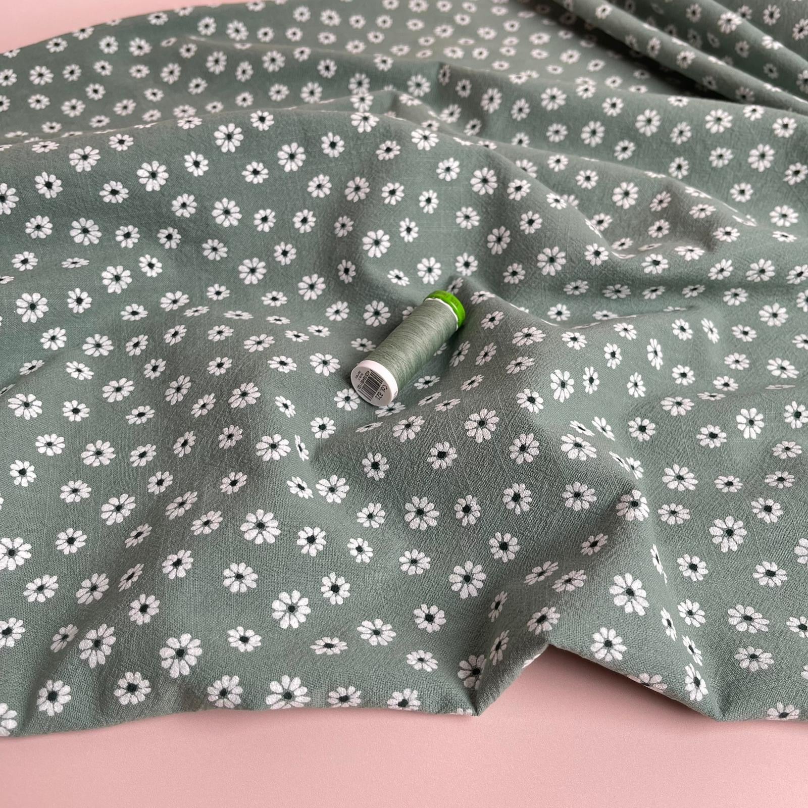 Vintage Daisy in Sage Green Washed Cotton