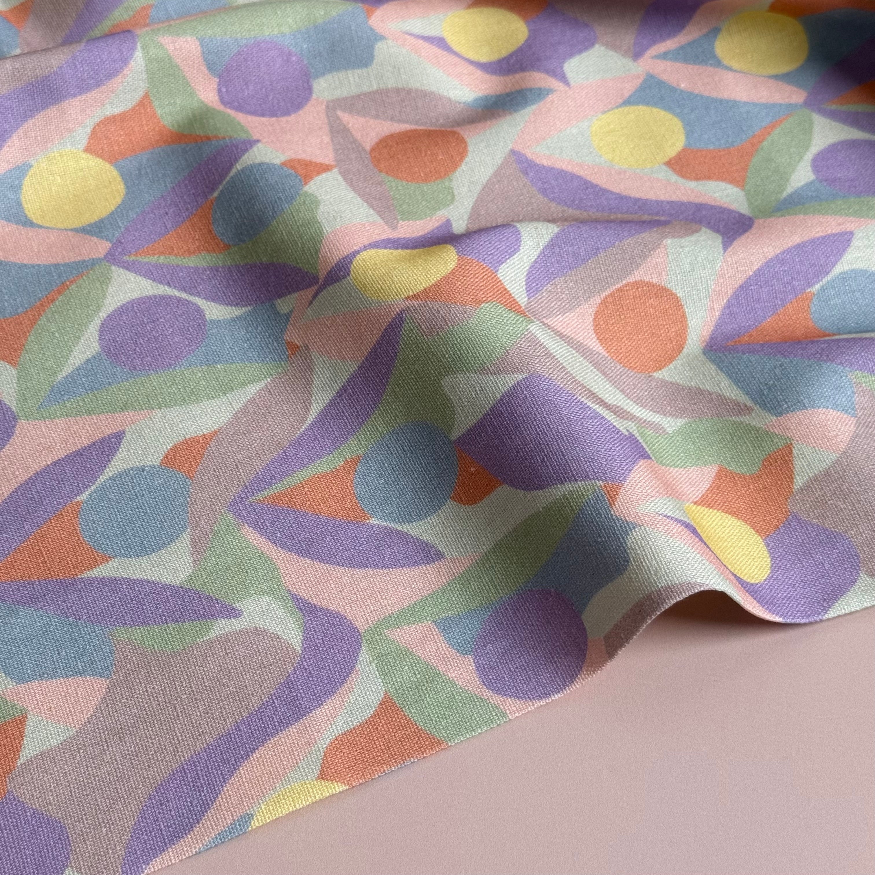 Pastel Shapes Lilac Viscose Linen Fabric