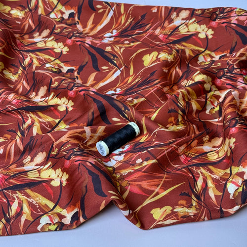 Autumn Foliage Burnt Sienna Viscose Sateen Fabric