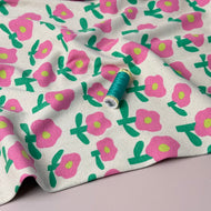 Pink Flowers Organic GOTS Cotton Ribbed Jersey