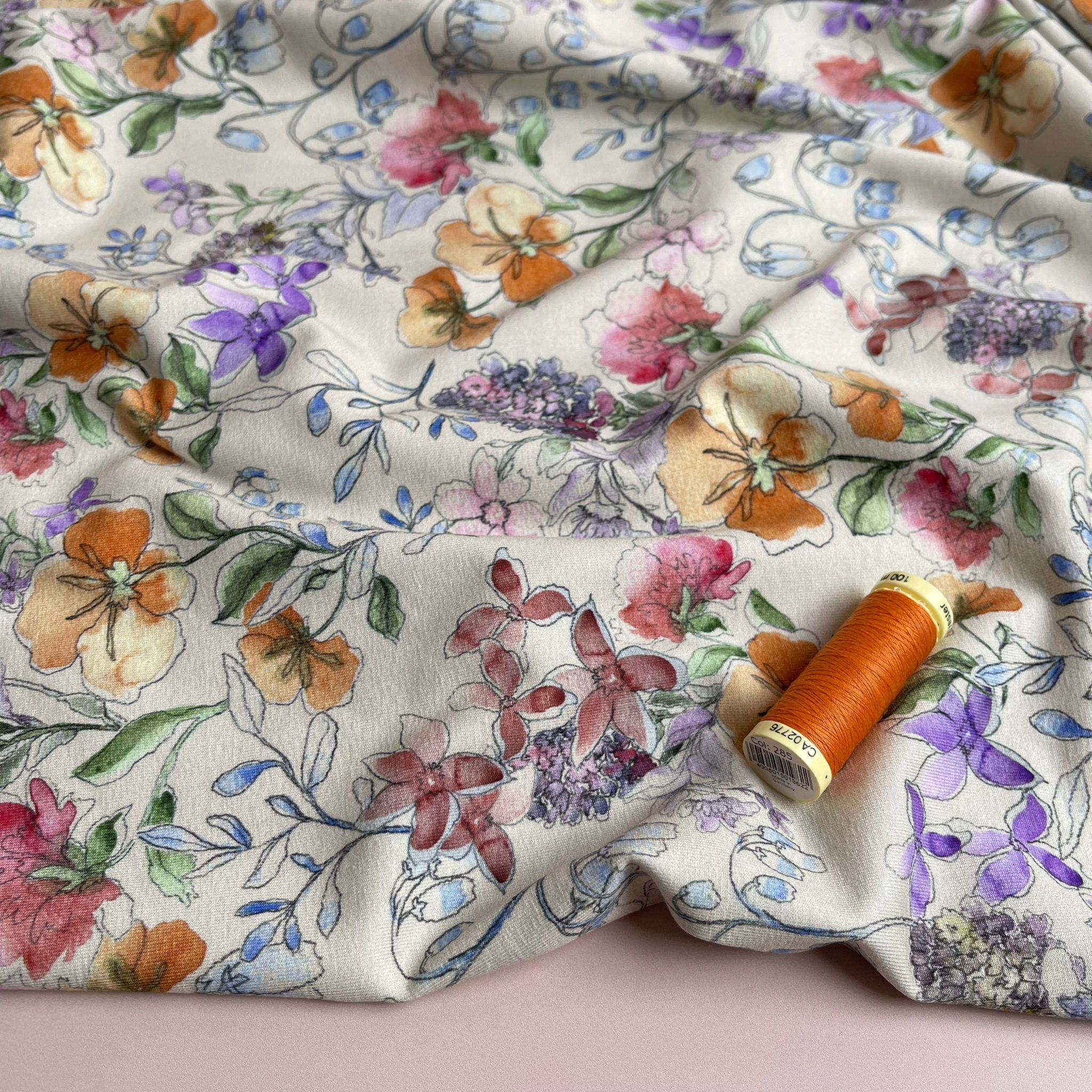 REMNANT 2.25 Metres - Danish Design - Watercolour Meadow Cotton Jersey Fabric