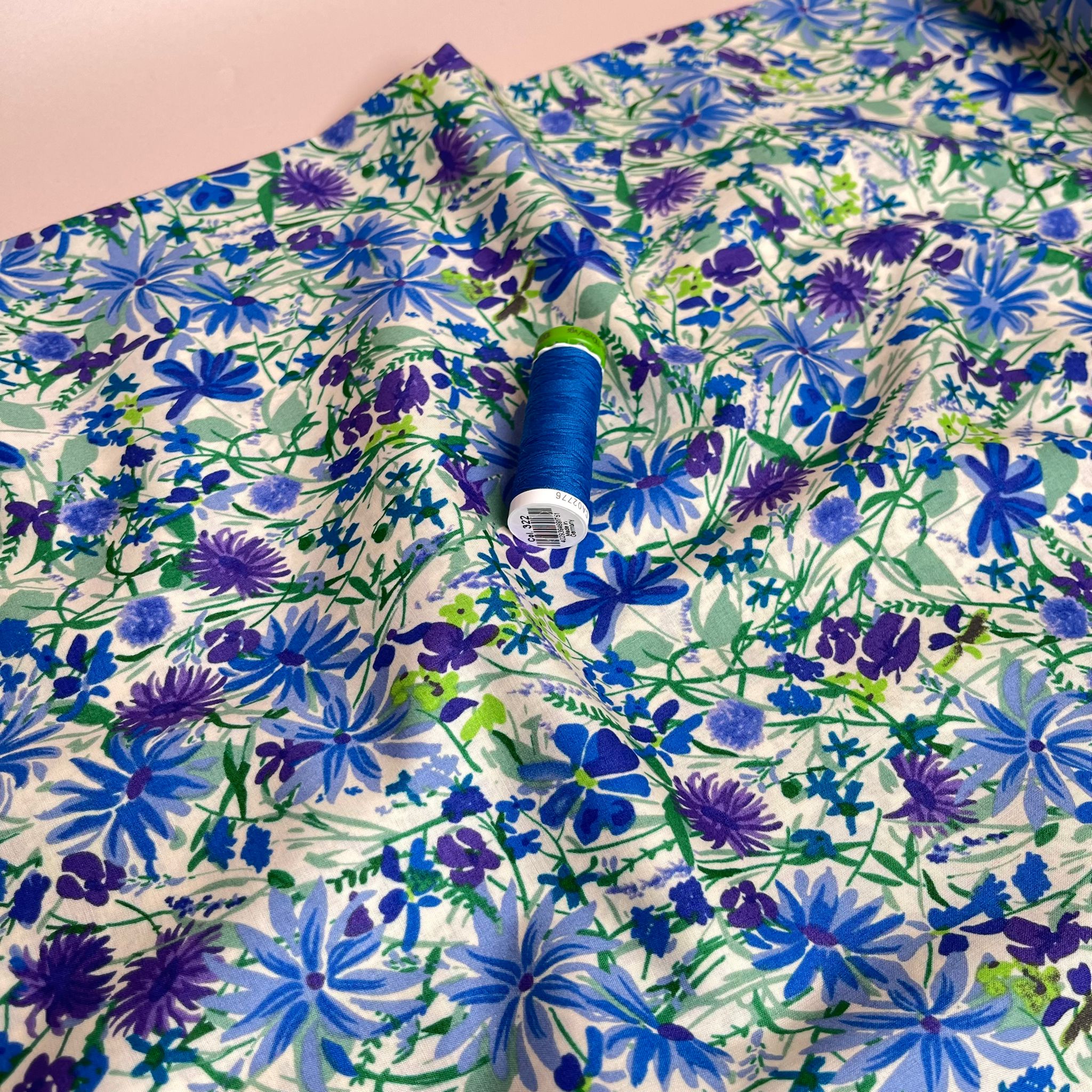 Cobalt Meadow Cotton Lawn Fabric