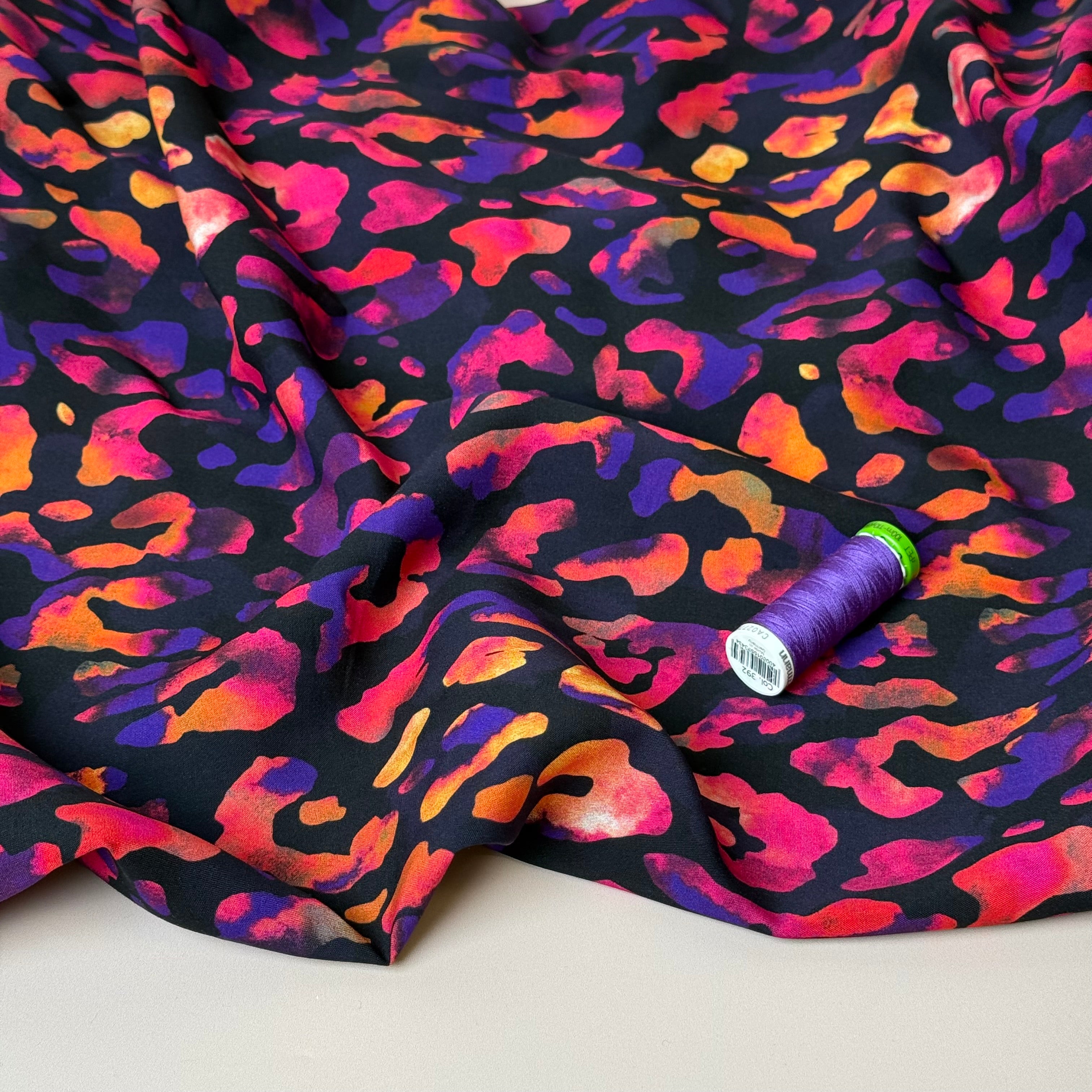 Leopard Print in Purple Night Viscose Fabric