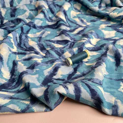 Blue Leaves Textured Viscose Fabric
