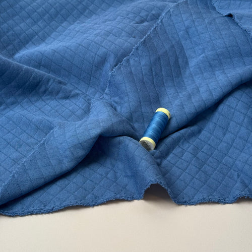 Diamond Jacquard Quilted Knit in Denim Blue