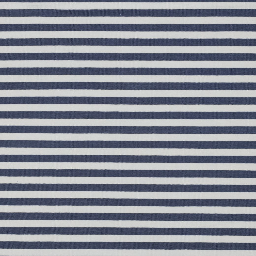 Yarn Dyed Denim Blue Breton Stripe Cotton Jersey Fabric