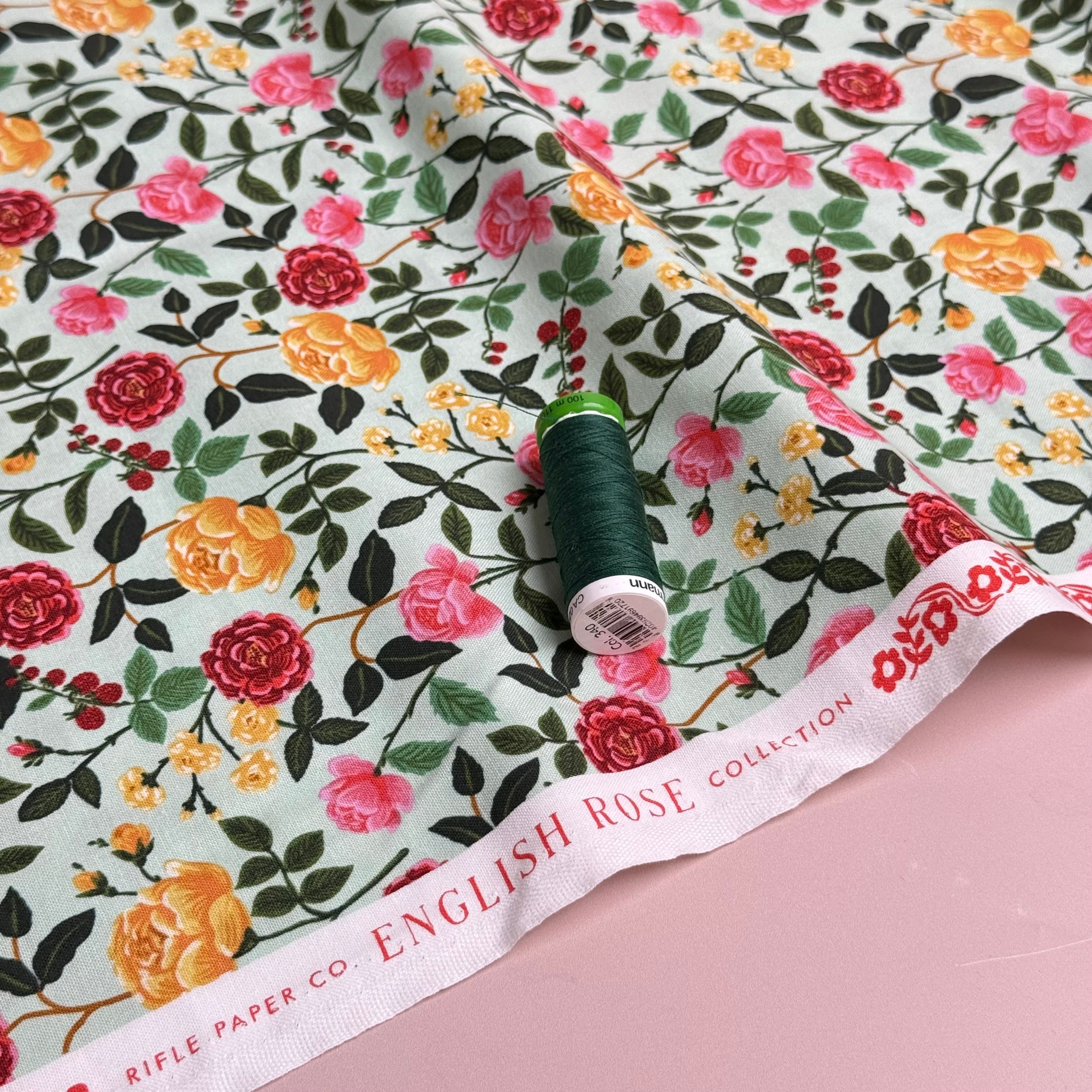 Rifle Paper Co - English Rose in Mint Cotton Fabric