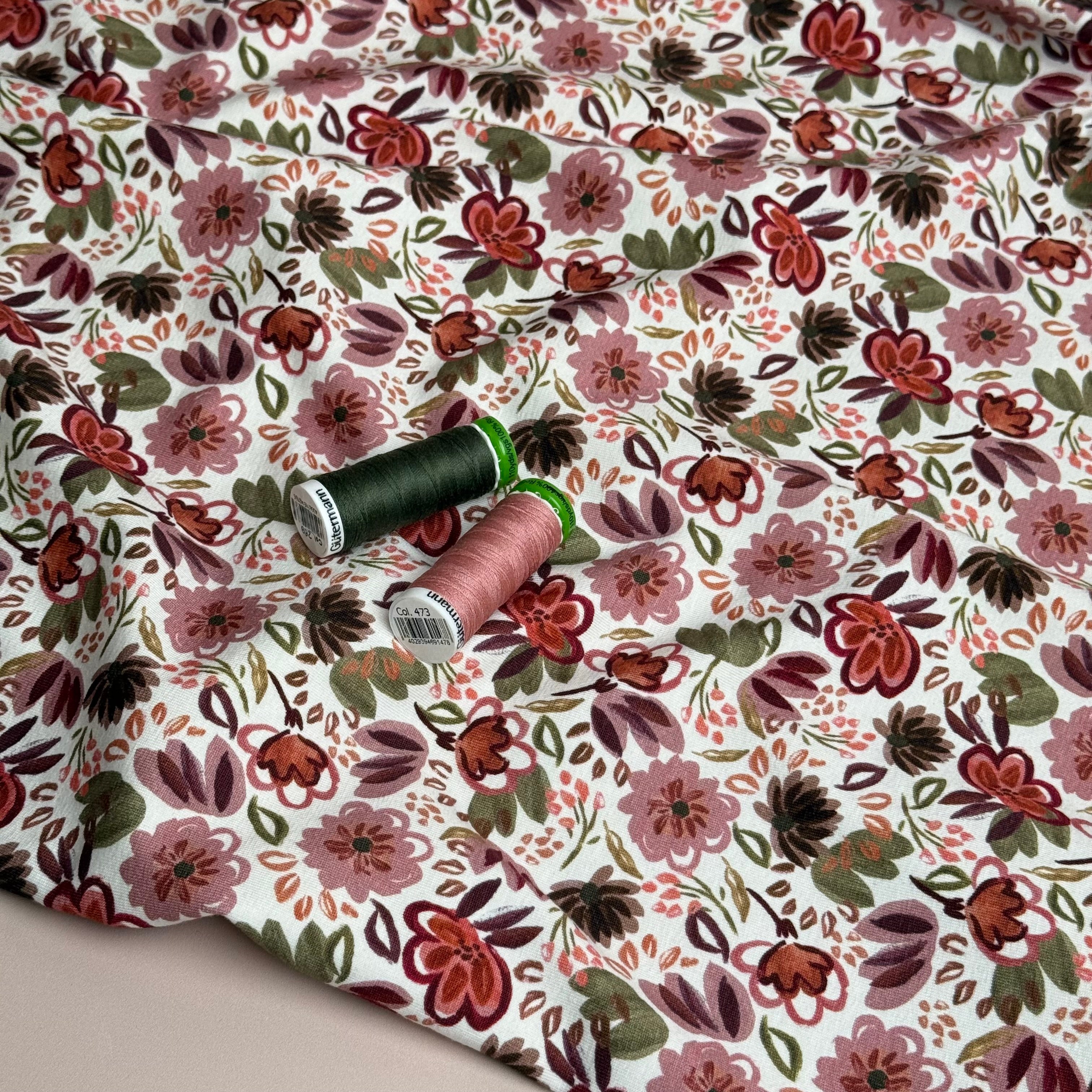 Autumn Flowers Cotton Jersey Fabric