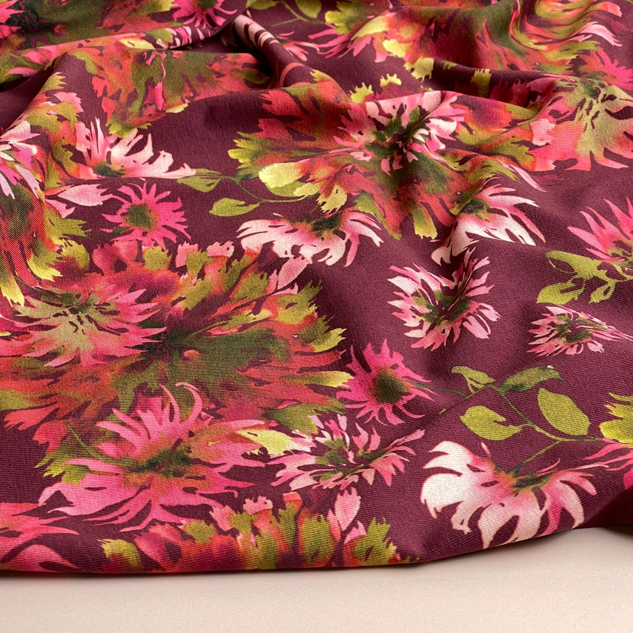 Danish Design - Firework Flowers on Burgundy Cotton Jersey