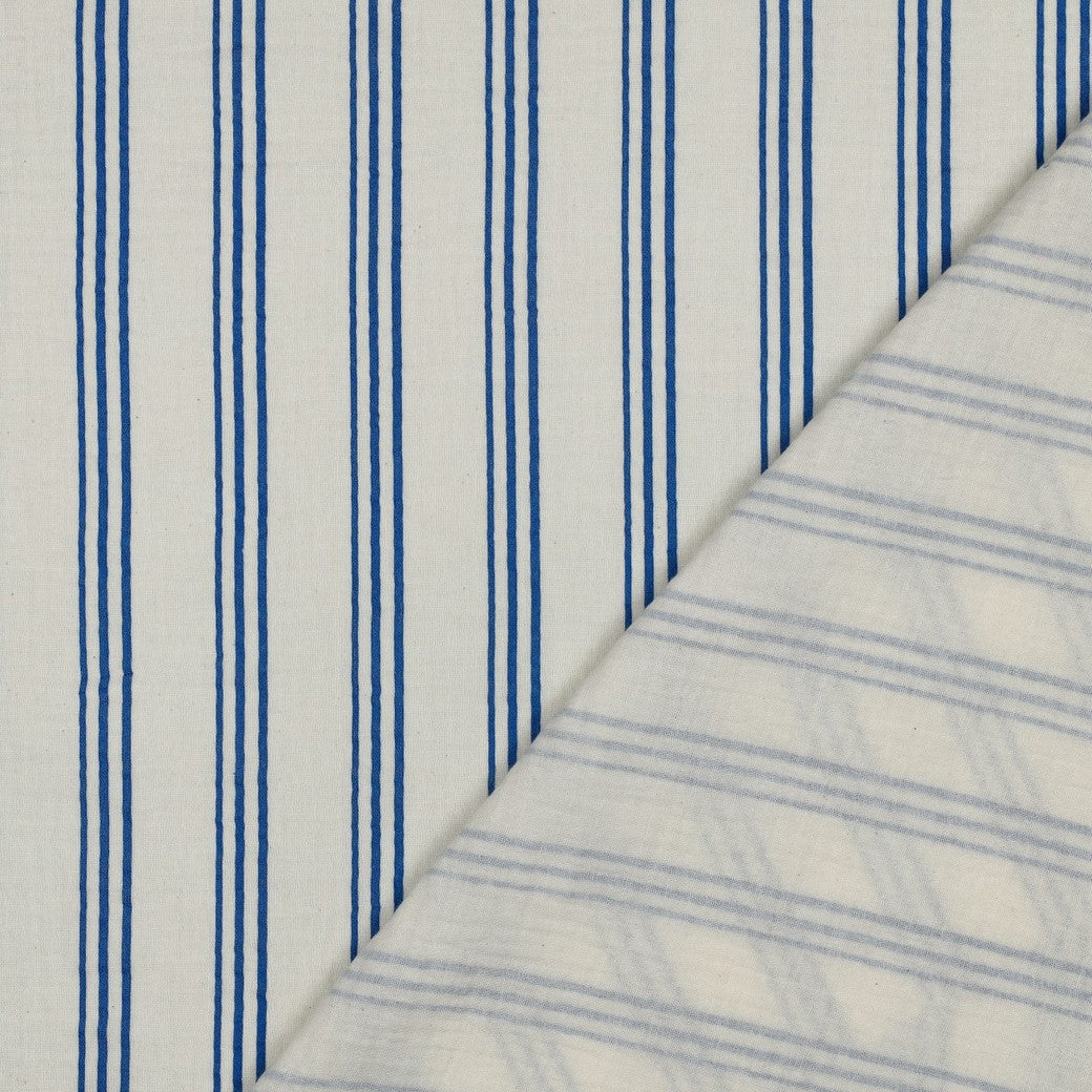 Yarn Dyed Cobalt Stripes GOTS Organic Cotton Double Gauze