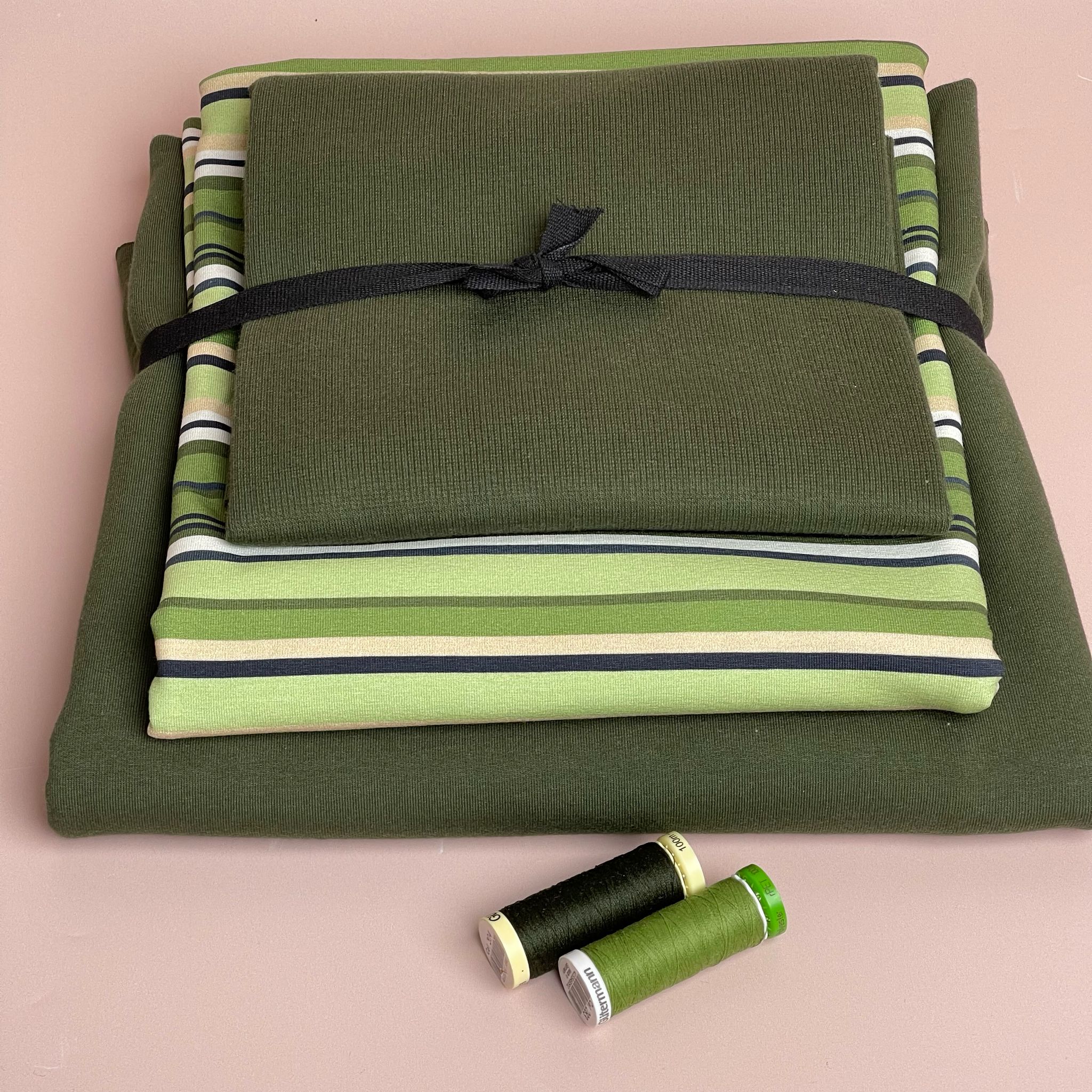 Make an Outfit Colour Bundle - Meadow Green Stripes Cotton Jersey with French Terry & Ribbing