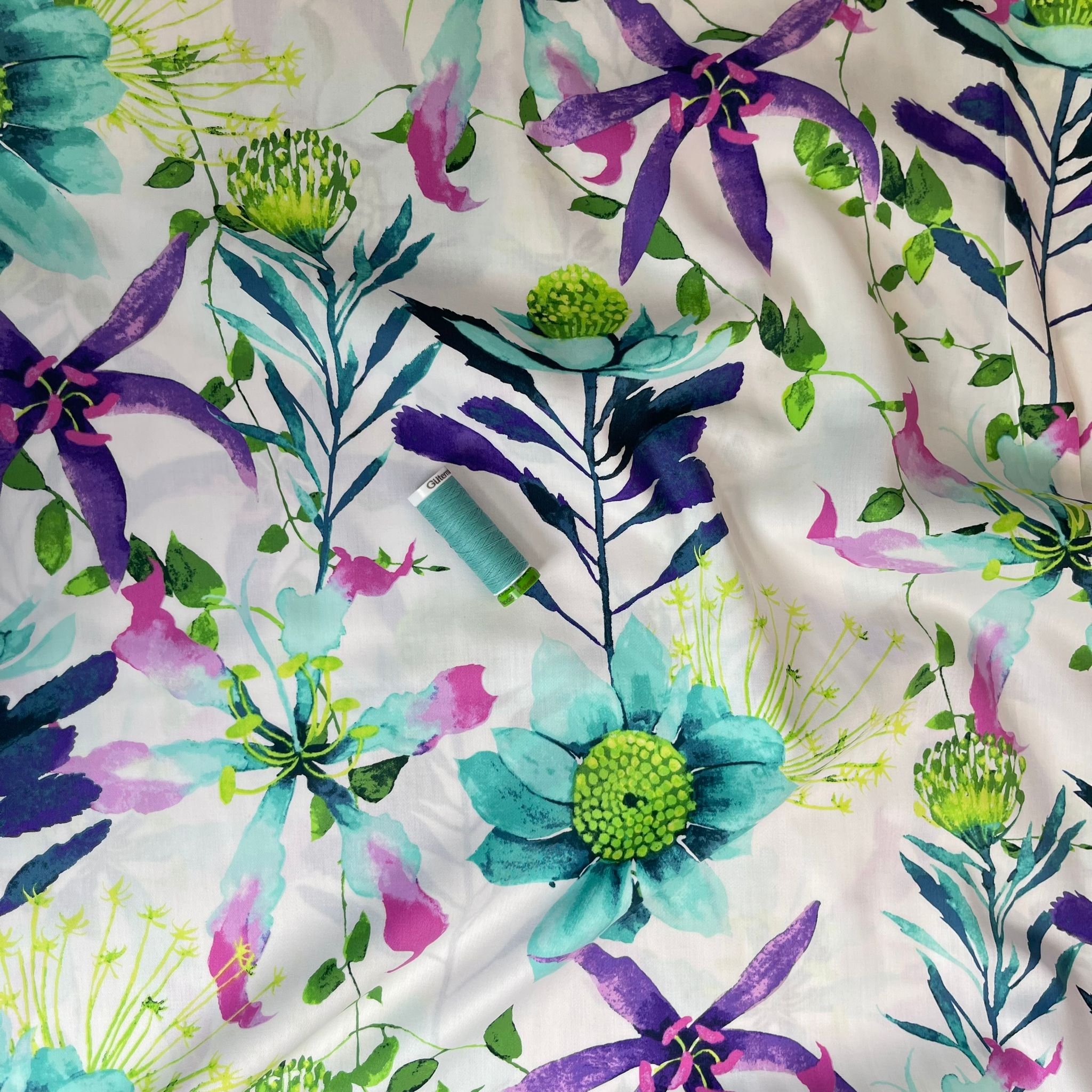 Ex-Designer Pastel Spring Wildflowers Cotton Sateen Fabric