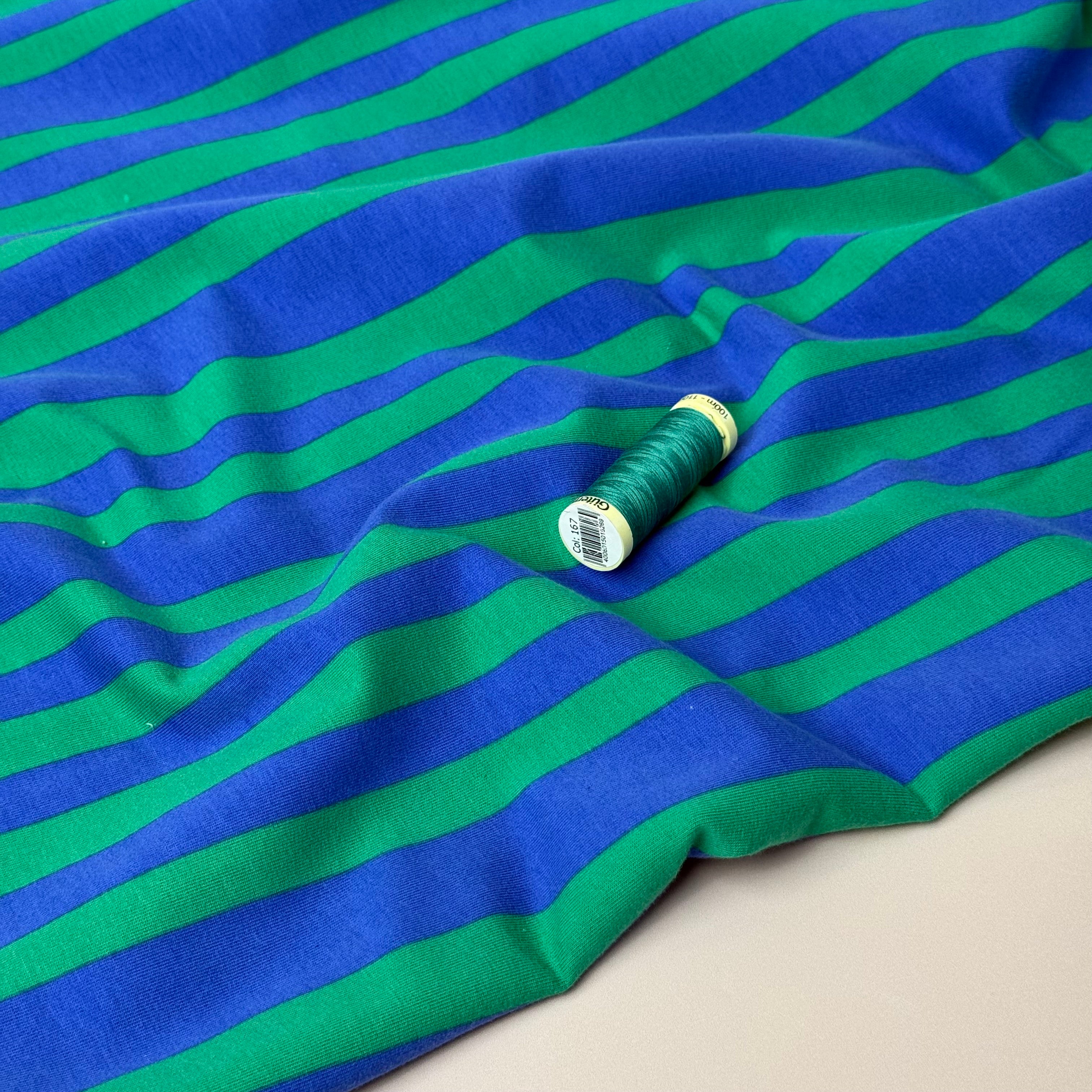 Wavy Stripes Blue Organic GOTS Cotton French Terry