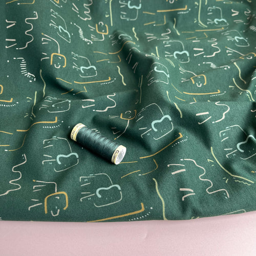 Safari Animals Dark Green Cotton French Terry