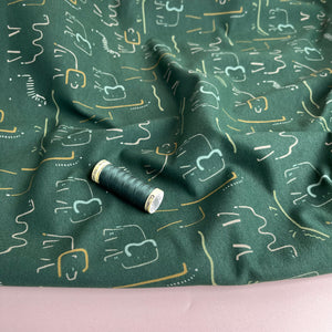 Safari Animals Dark Green Cotton French Terry