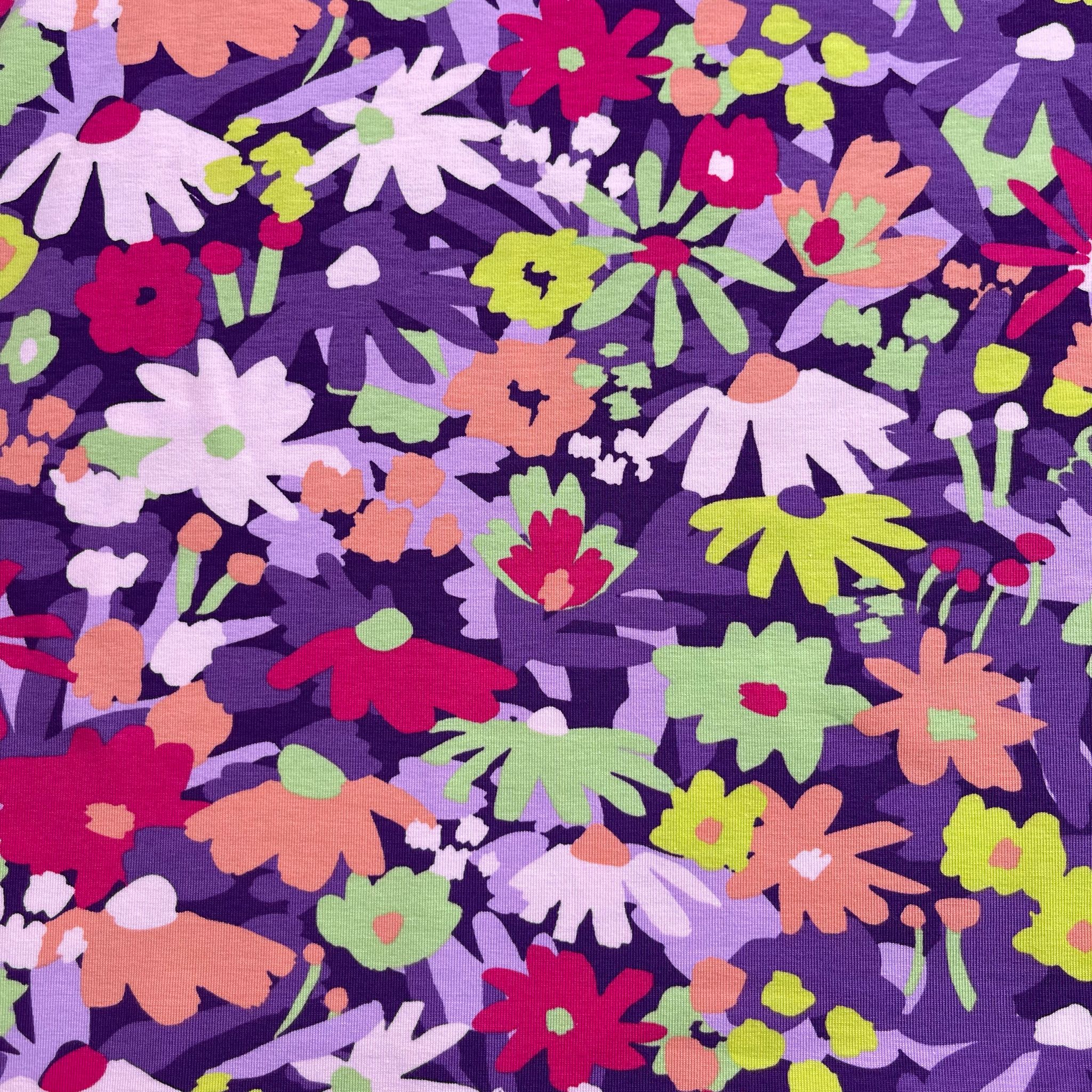 Nerida Hansen - Purple Pop Blossom GOTS Organic Cotton Jersey (WITH FAULT)