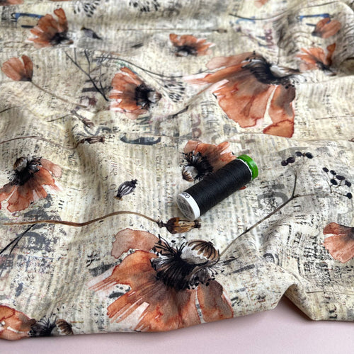 Danish Design - Pressed Peach Flowers Cotton Jersey Fabric