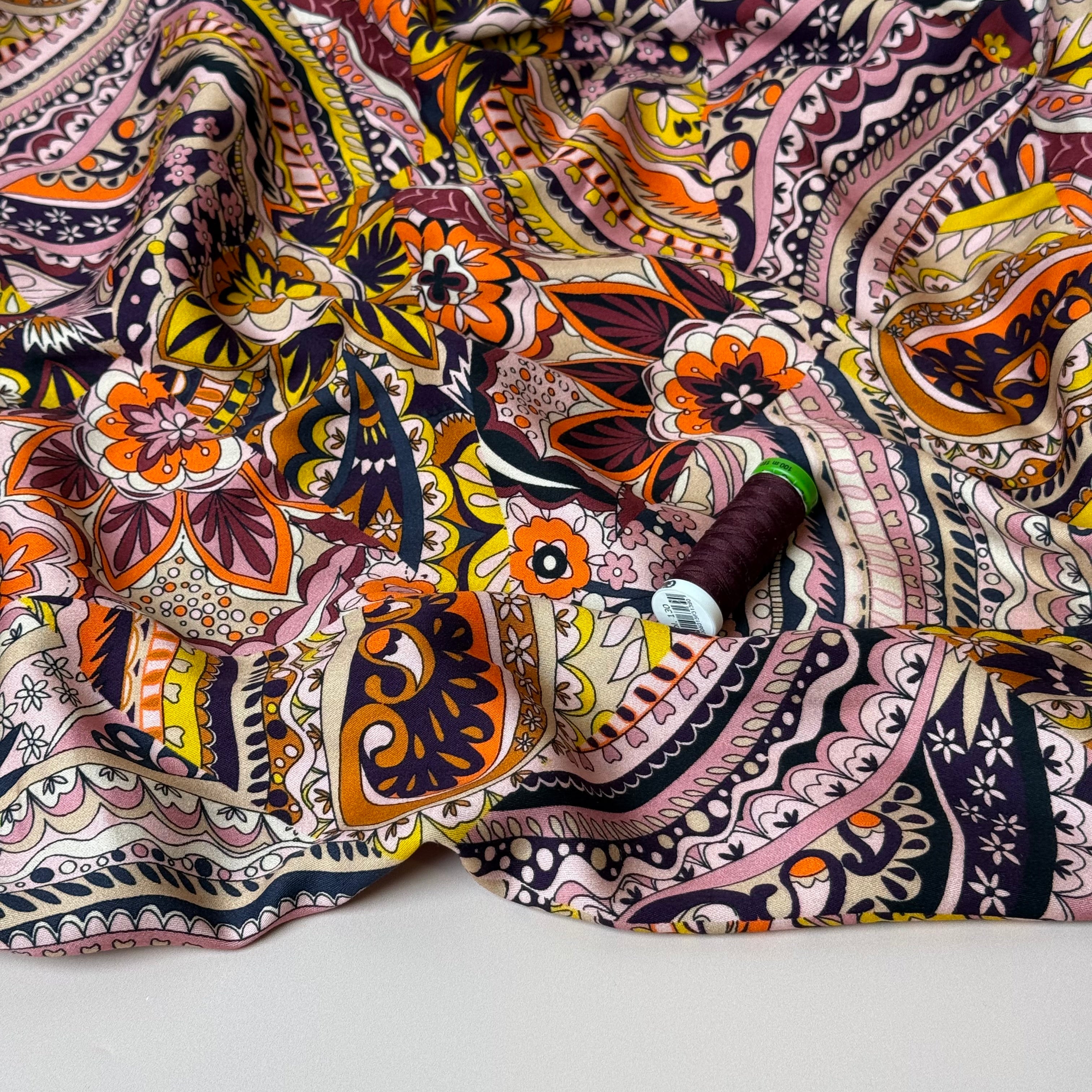 Magical Garden Amaranth Viscose Sateen Fabric