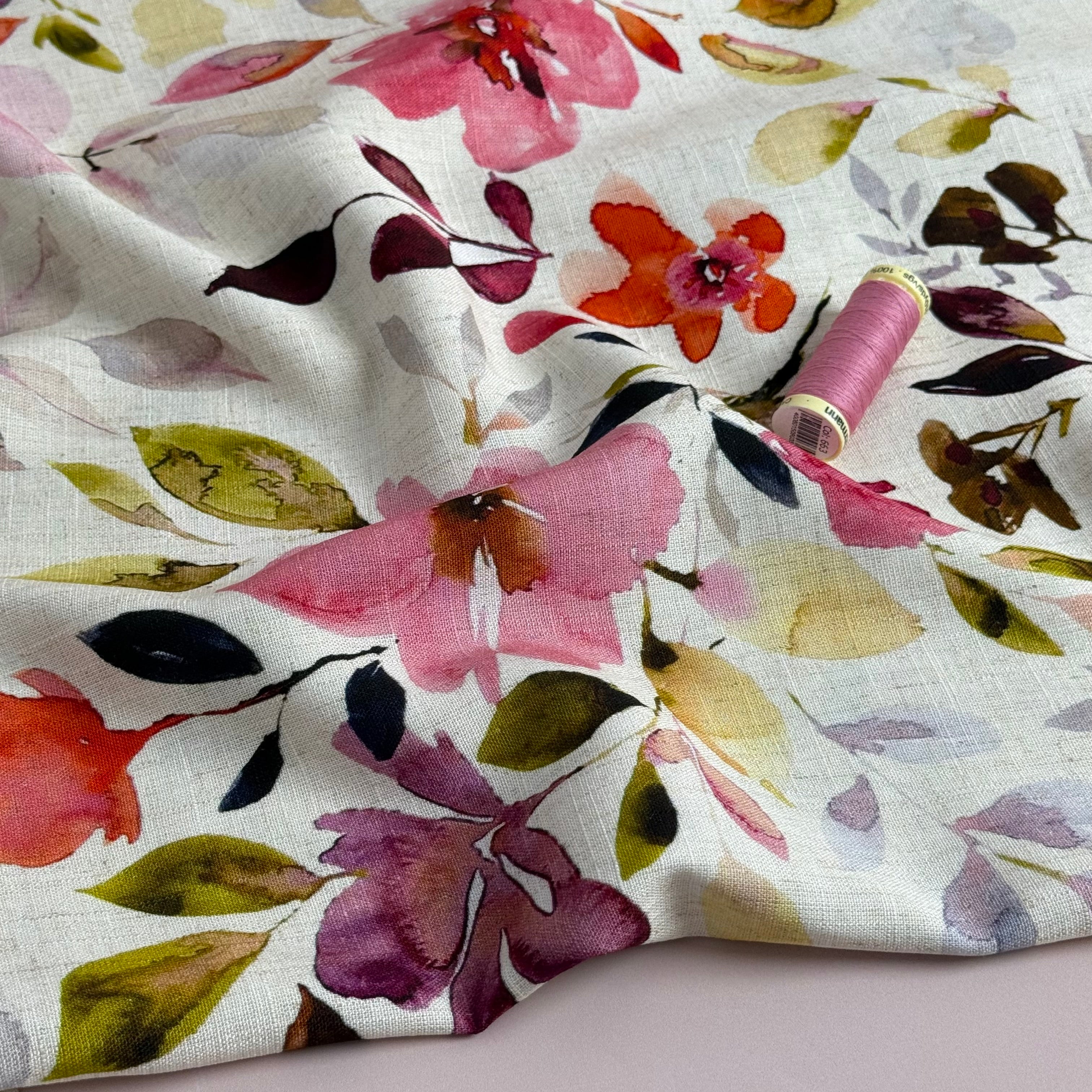 Watercolour Flowers Viscose Linen Fabric