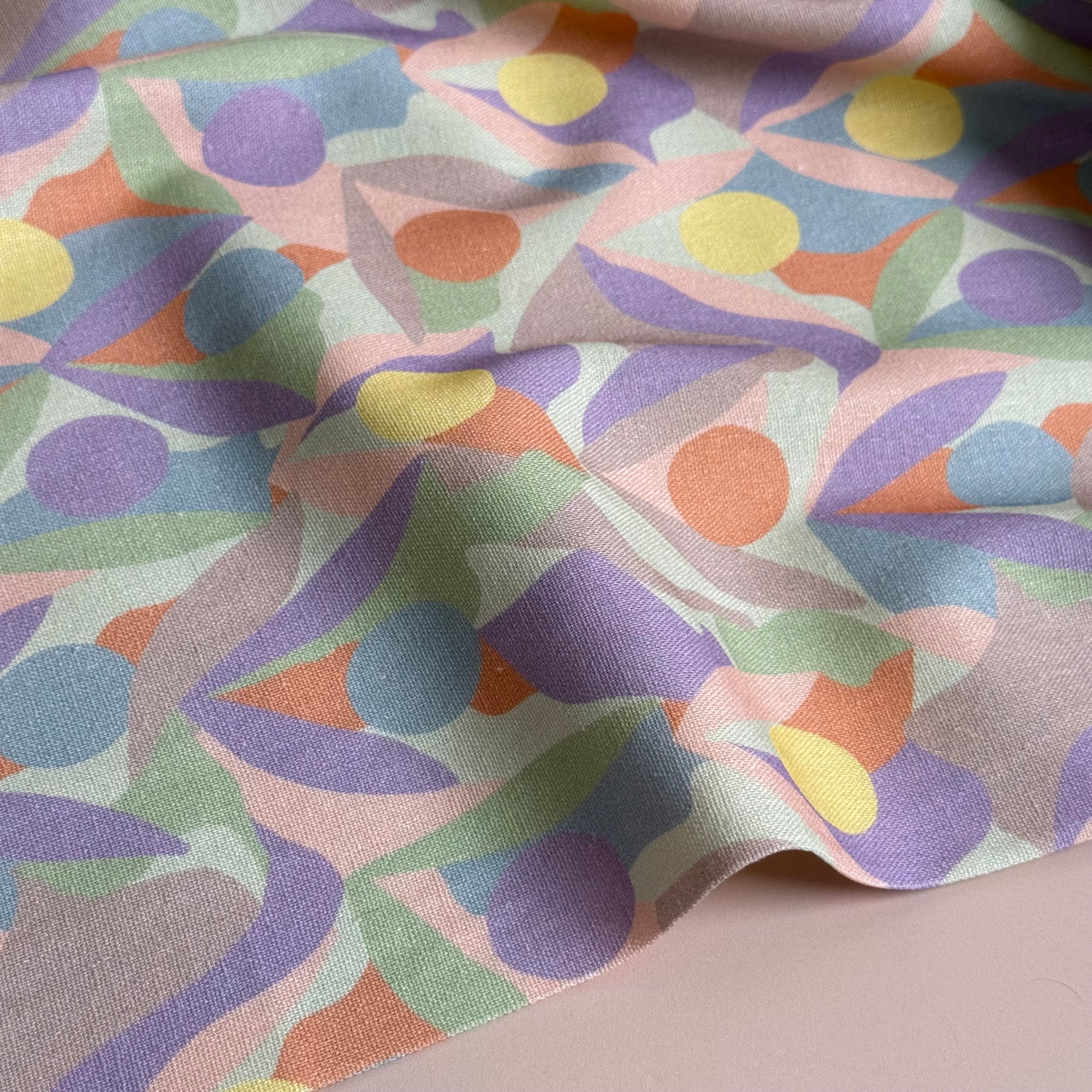 Pastel Shapes Lilac Viscose Linen Fabric