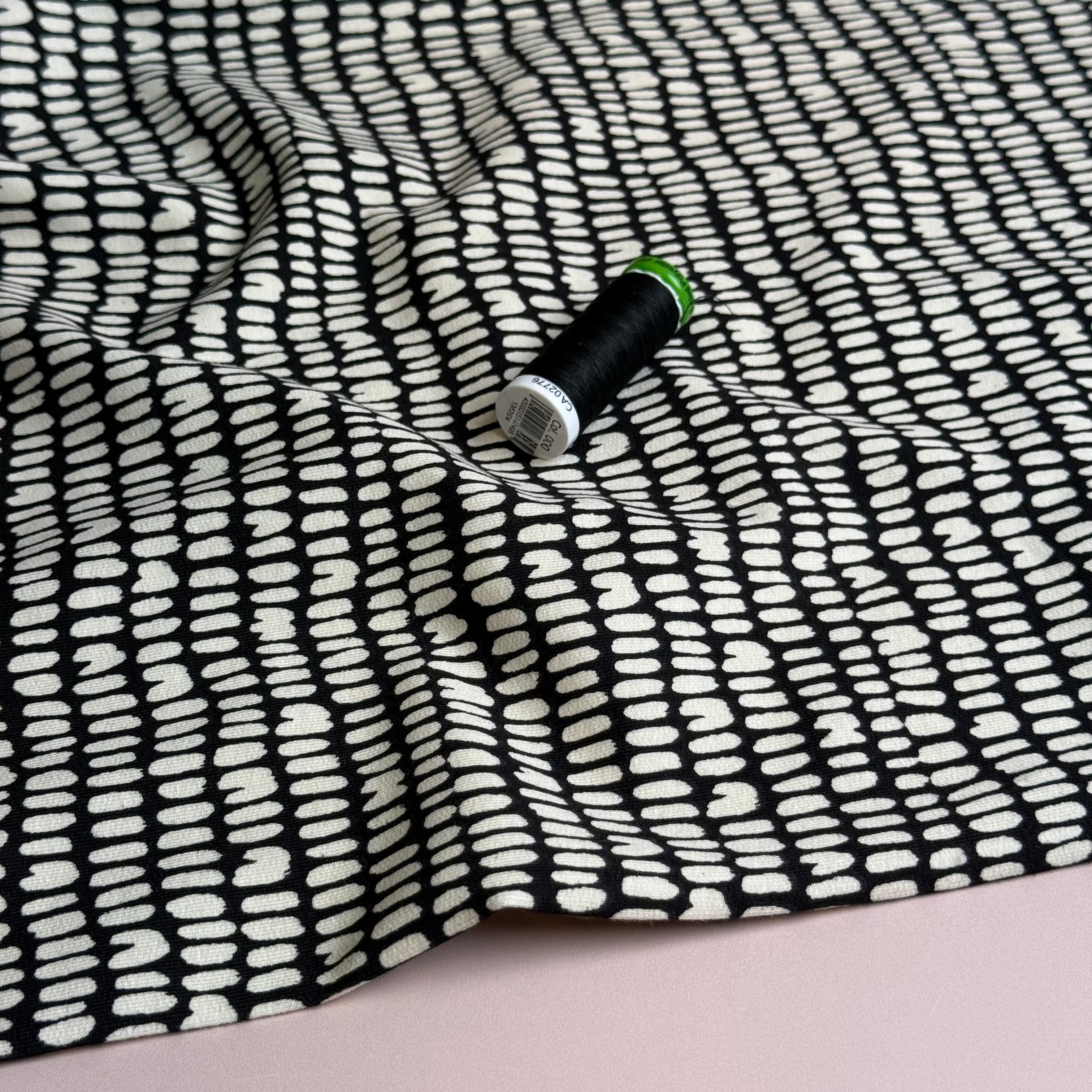 Broken Lines on Black Cotton French Terry