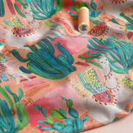 Llamas Coral Cotton Voile Fabric