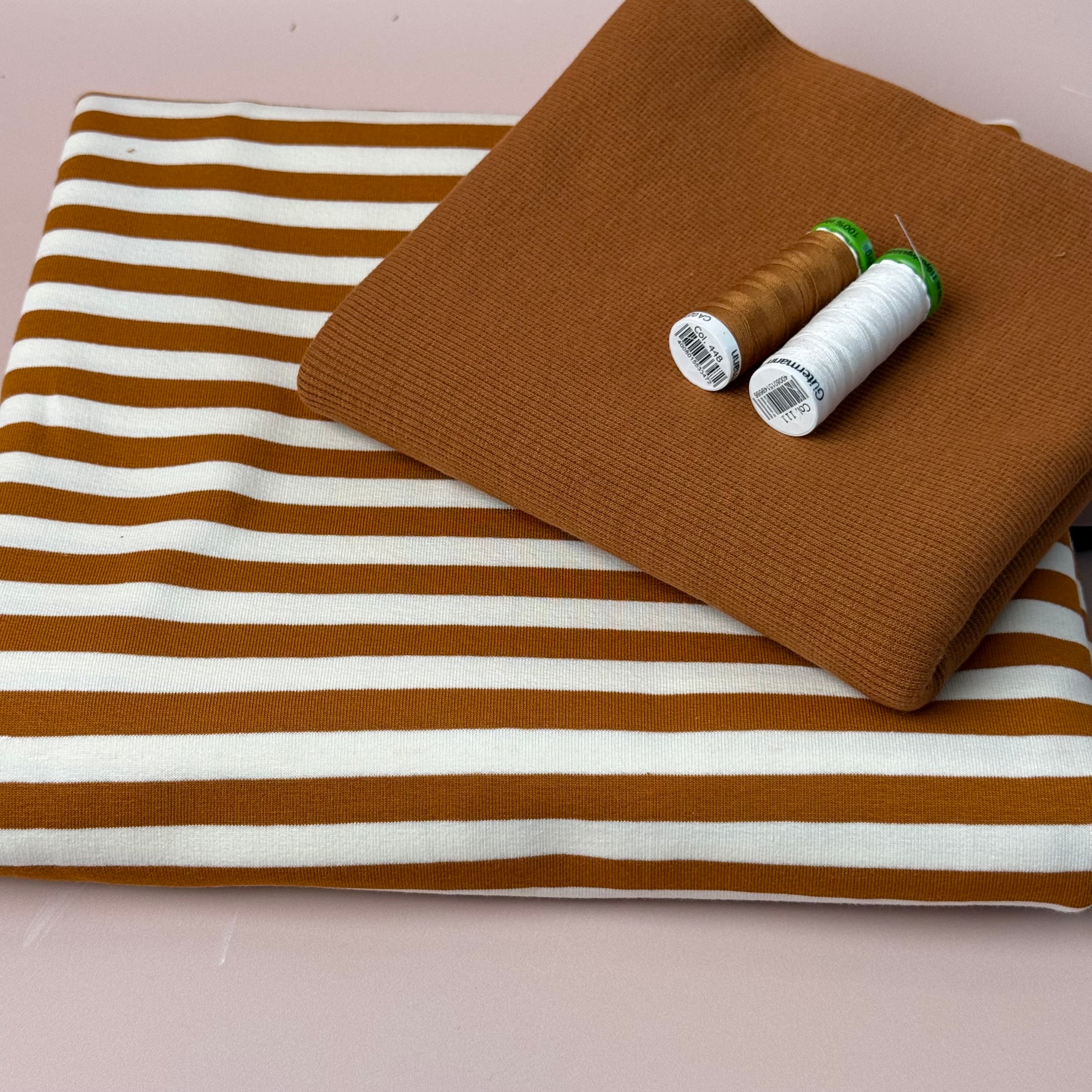 Colour Bundles - Toffee Stripe Cotton French Terry & Ribbing