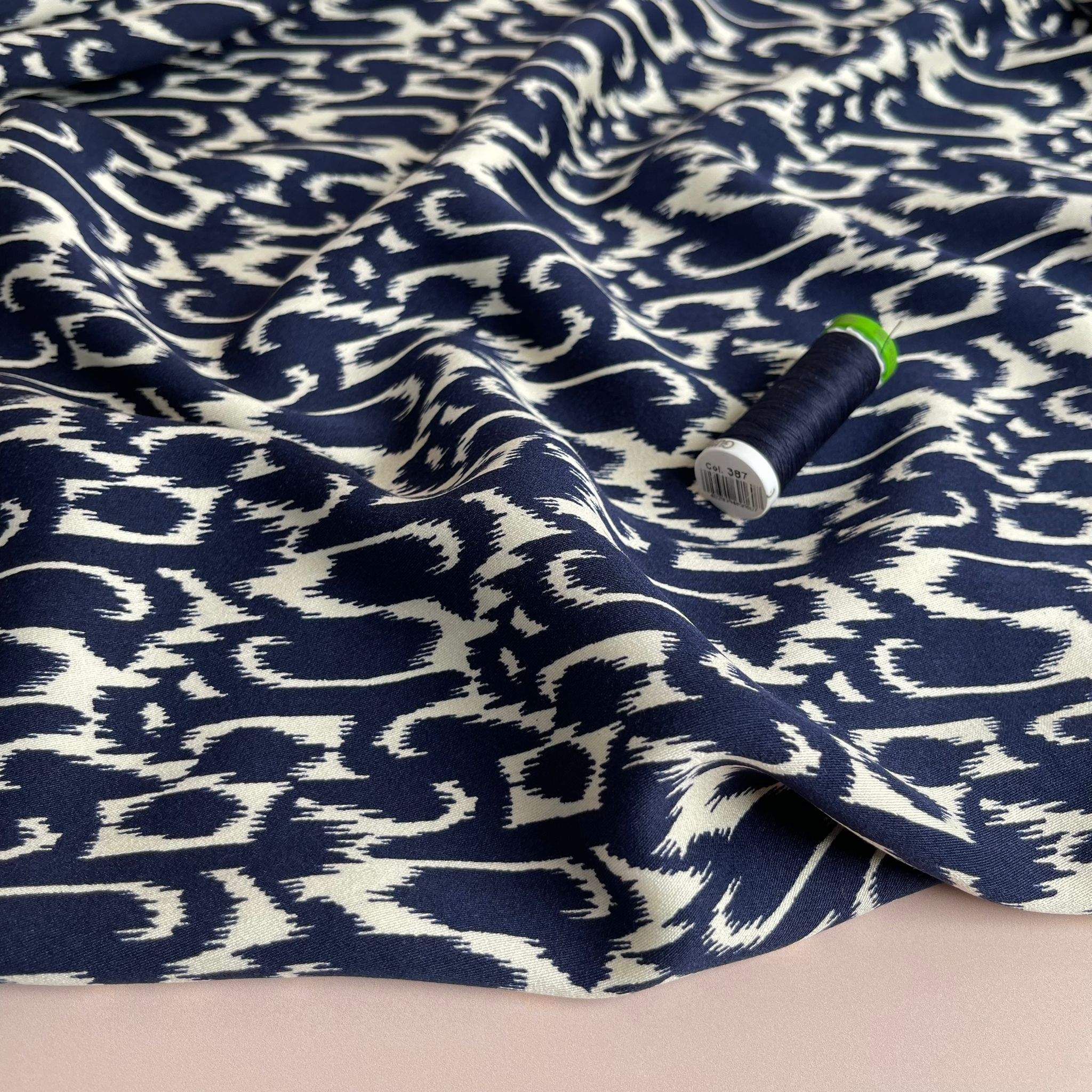 REMNANT 0.36 Metre - Abstract Navy Viscose Twill Sateen Fabric