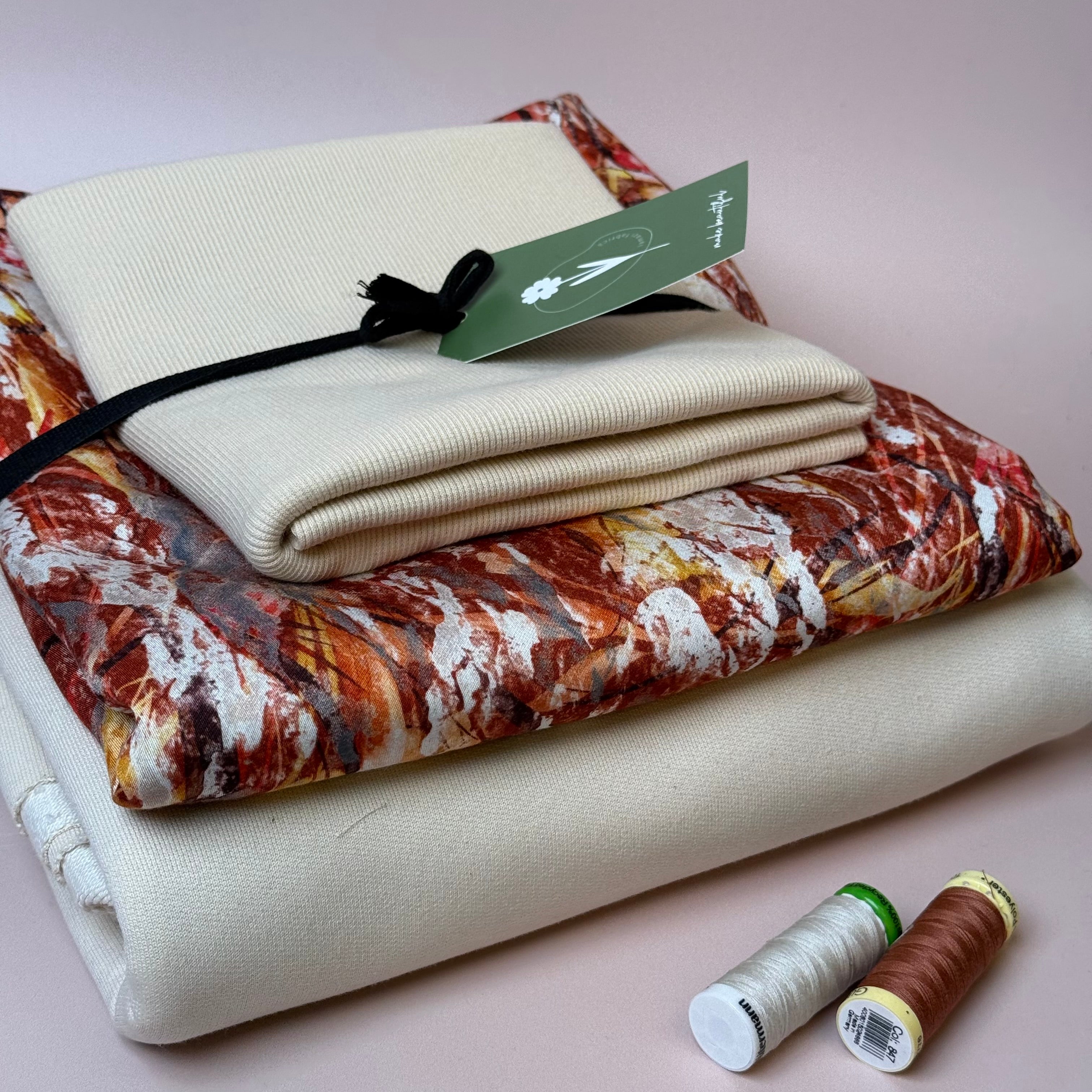 Make an Outfit Colour Bundle - Autumn Foliage & Cotton French Terry in Cream with Ribbing