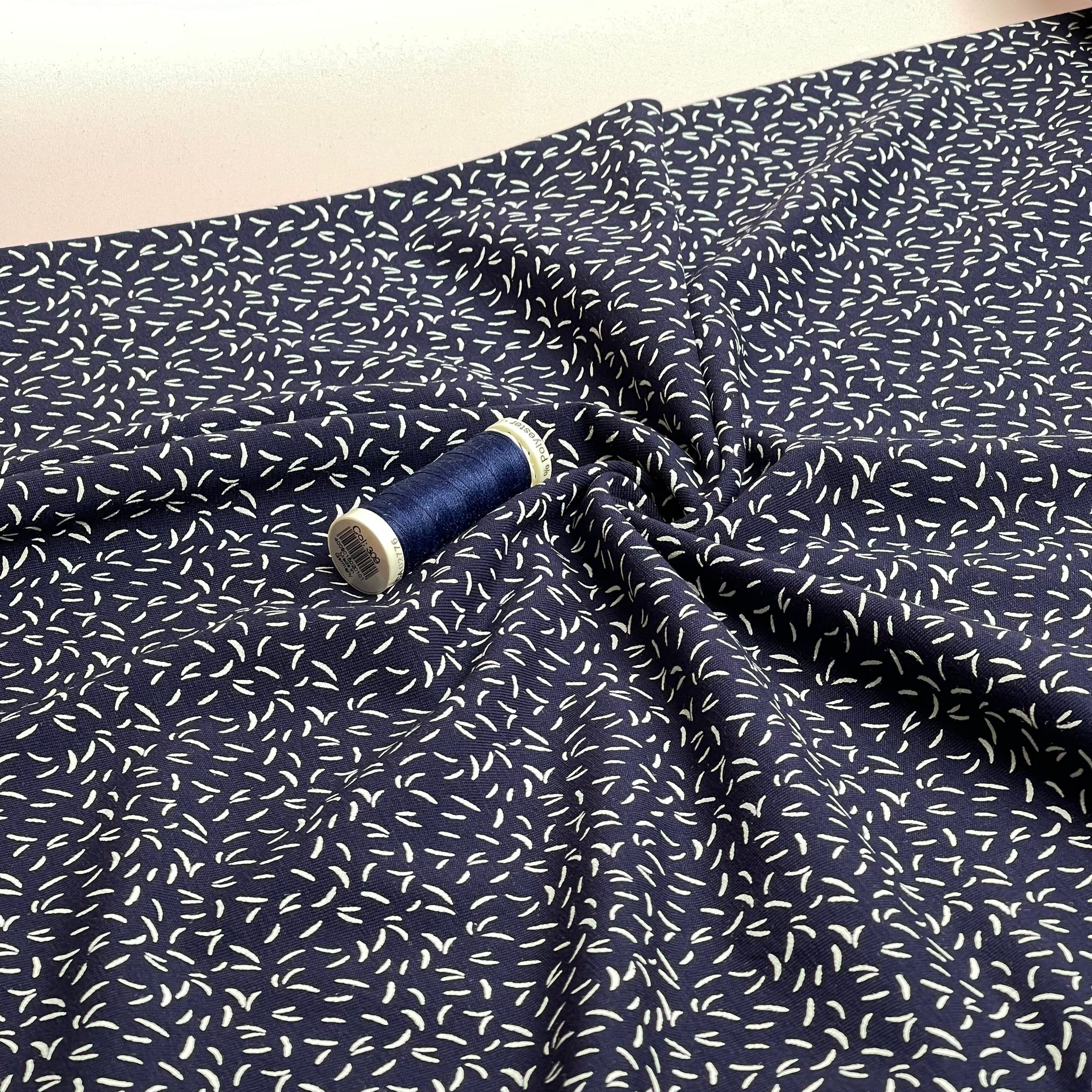 REMNANT 1.93 Metres - Dashes on Navy Cotton Jersey Fabric