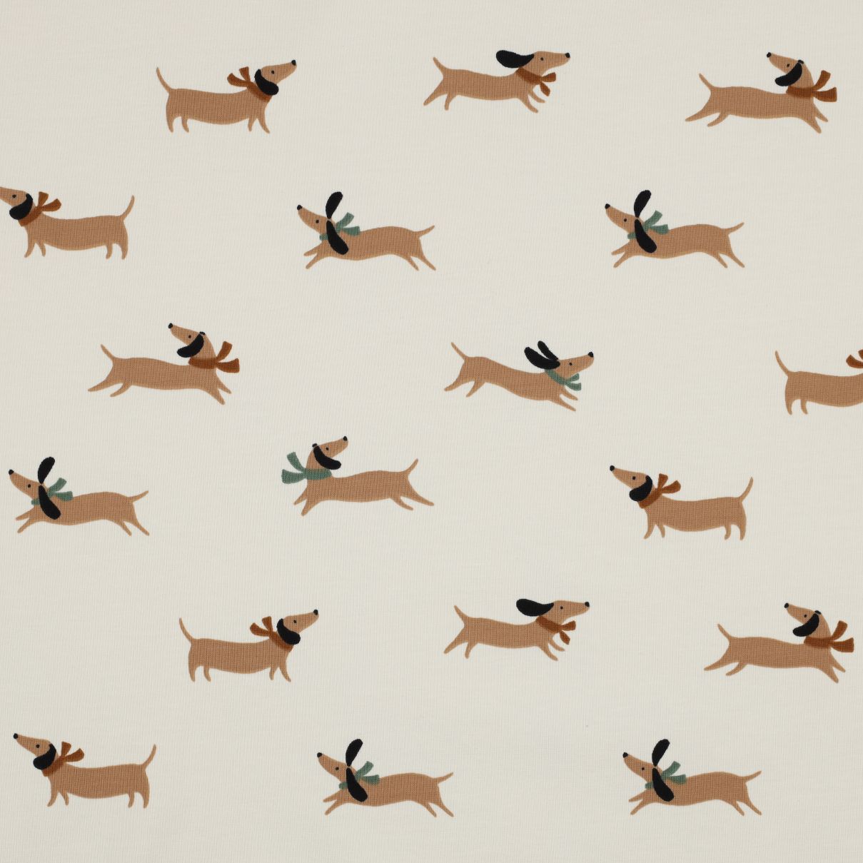 Dachshund Dogs on Off-White Cotton Jersey Fabric
