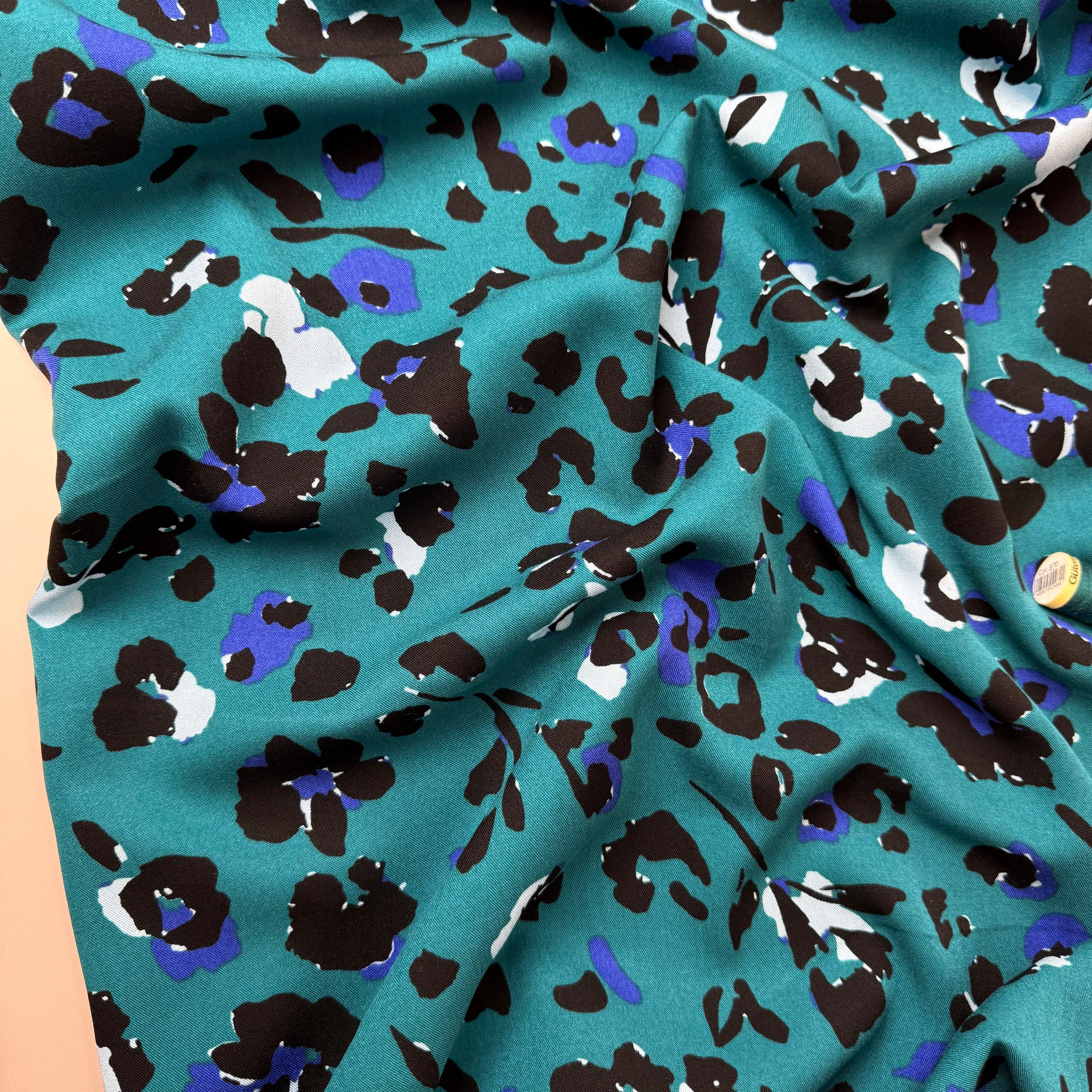 Abstract Leopard Petrol Viscose Twill